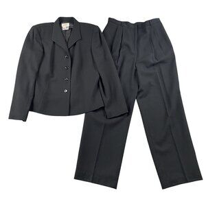 Talbots Pant Suit Womens 12 Black 100% Pure New Wool Career Blazer Preppy
